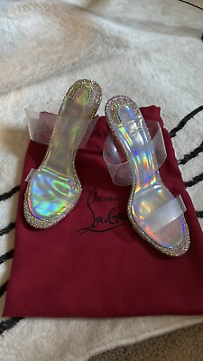 #ad Christian Louboutin Just Strass 85 Crystal Embellished PVC Iridescent Heel $400.00