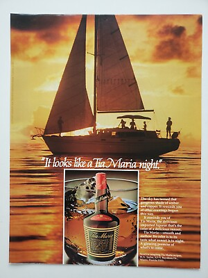 #ad Tia Maria Coffee Liqueur Sailboat Water Sunset Skies 1982 Vintage Print Ad $9.99