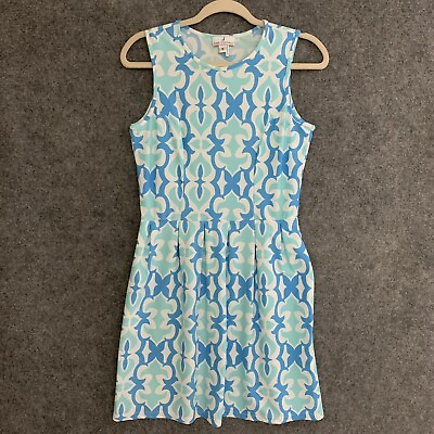 #ad Jude Connally Dress Women#x27;s Small Blue Print Rachel Sleeveless Pleated Stretch $20.88