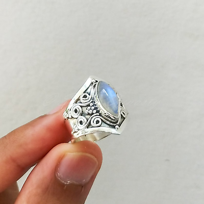 #ad Moonstone Gemstone Ring 925 Sterling Silver Beautiful Boho Gift Jewelry KB 290 $13.17