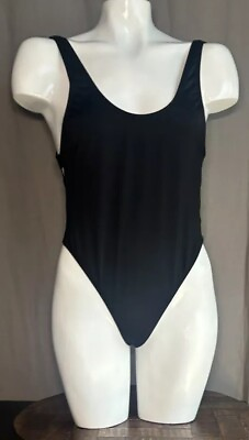 #ad Bikini Lab Cut Outs side one piece Black swimsuit size M Sexy high cut low Back $27.99