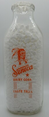 #ad Syracuse Seneca Dairy Corp. NEW YORK N. Y. Square Quart Pyroglazed Milk Bottle $19.99