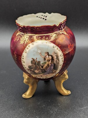 #ad Royal Vienna Style 3 lion footed porcelain Maroon Egg Shaped Vase 3 3 4quot; H $20.00