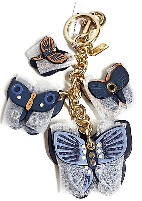Coach New York Butterfly Cluster Bag Charm Gold Denim Multi Smooth Leather New $121.59