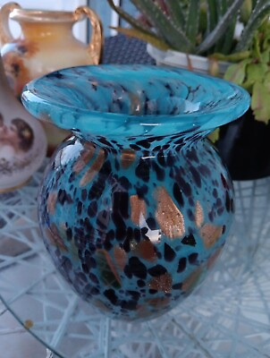 #ad Murano Italian Art Work Glass Styles 71 2 X5 Beutifull Color Blue Very Havy $39.00