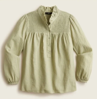 JCREW Size S Long Sleeve Soft Gauze Garden Top in Green $27.95