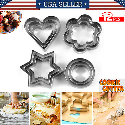 #ad #ad 12pcs Assorted Shape Pastry Cutters Cake Cookie Biscuit Cutter Set Baking Mold $6.84