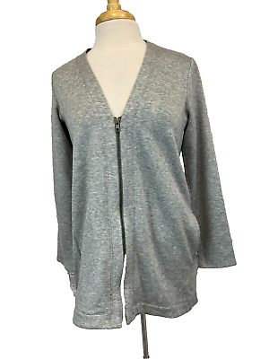 #ad Eileen Fisher Zip Up Cardigan Sweatshirt Light Heather Gray Long Sleeves SZ S P $47.99
