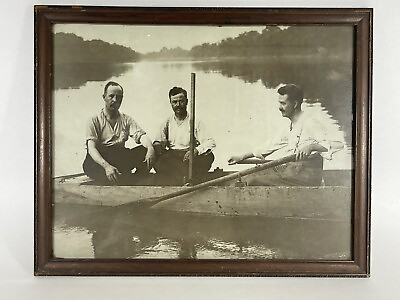 #ad Antique Victorian Photo Men Fishing In Wooden Boat Photograph $59.95