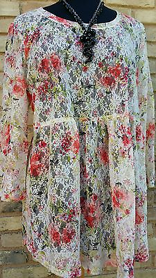 #ad Ivy Jane casual Small lace floral tunic beige and pink color $59.00