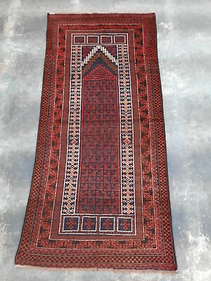 #ad S204 Prayer Rug Handmade Knotted Afghan Vintage Balouchi Tribal Rug 194×90 Cm $200.00