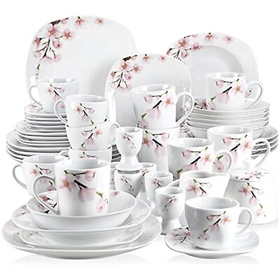 #ad VEWEET ANNIE 50 Piece Dinnerware Set Porcelain Plate Bowl Set Service for 6 $120.99