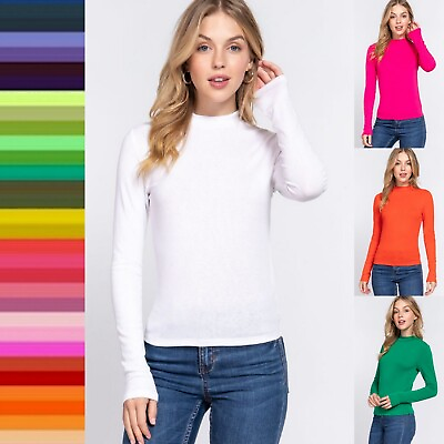 #ad Slim Fit Mock Neck Turtle Neck Long Sleeve Top Soft Stretch Cotton Rib Knit $12.00