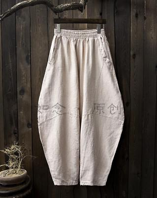 #ad Women Harem Pants Bloomers Pockets Loose Casual Baggy Elastic Linen Cotton Chic $47.93