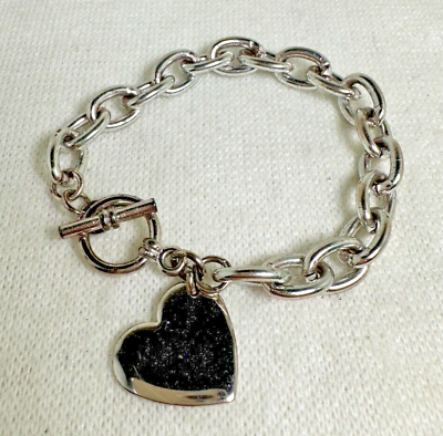 #ad Silver Tone Big Link Bracelet with a Heart Charm and Toggle Closure 7quot; $12.99