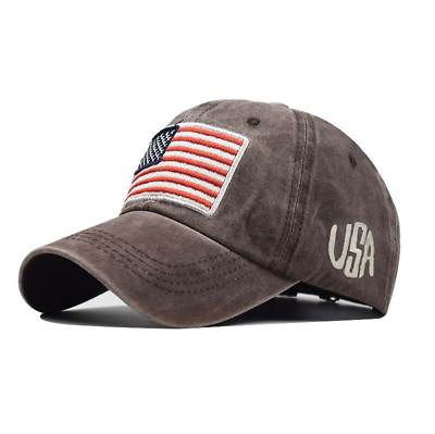 #ad Brown American Flag USA Baseball Cap Tactical Army Cotton Casual Hat US $14.99