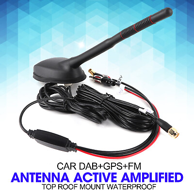 #ad Universal Car DABGPSFM Antenna Active Amplified Top Roof Mount Dustproof $25.38