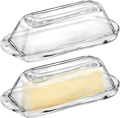 #ad Okllen 2 Pack Glass Butter Dish with Lid Large Butter Container Classic Butter $25.66