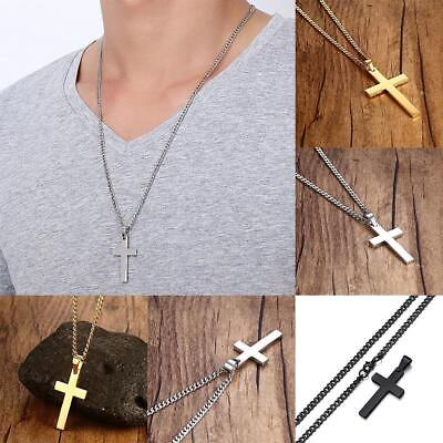 #ad Fashion Cross Pendant Necklace Gold Silver Chain Women Men Blessed Jewelry Gift $4.99