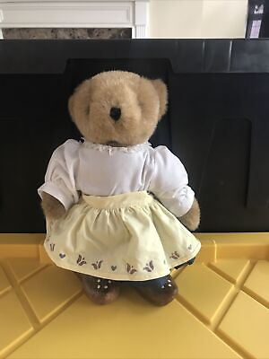 #ad Tender Heart Treasures Plush Teddy Bear Wooden Shoes 9” Yellow Dress White $11.25