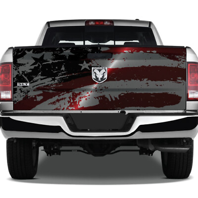 #ad American Flag Metal Grunge Graphic Wrap Rear Tailgate Vinyl Pickup Truck Decal $70.97