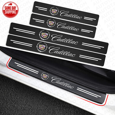 #ad 4x Cadillac Car Door Plate Sill Scuff Cover Anti Scratch Decal Sticker Protector $12.89