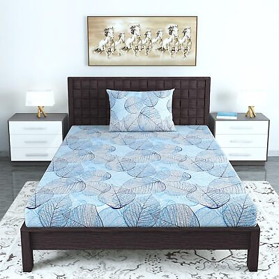 #ad Indian Design Cotton Blend Bedsheet with Leaf Printed Pillow Cover For Bed Room $30.79