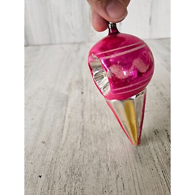 #ad Vintage pink indent ice cream snow cone ball ornament mercury glass Xmas tree $50.17