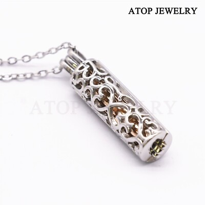 #ad NEW Urn Necklace For Ashes Carved cylinder Cremation Pendant Memorial Jewelry $10.19