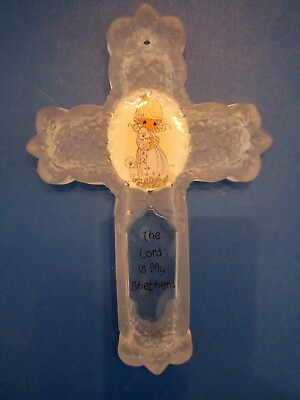 Precious Moment Cross Plaque Ornament Girl amp; Sheep Christian Glass Lord Shepherd $11.93