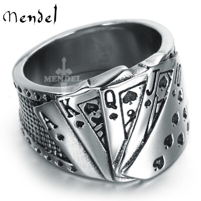 #ad MENDEL Mens Biker Casino Lucky Poker Ring Jewelry Men Stainless Steel Size 7 15 $10.99