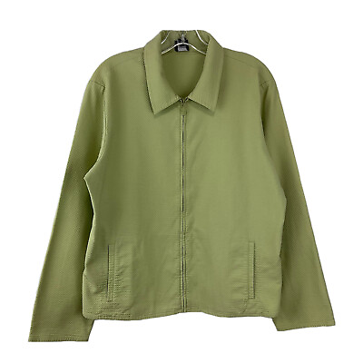 #ad Eileen Fisher Zip Cardigan Jacket Soft Lime Green Pockets Textured Lagenlook L $39.99