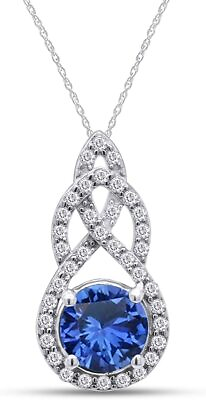 #ad Simulated Sapphire amp; Simulated Diamond Infinity Pendant Necklace Sterling Silver $220.57
