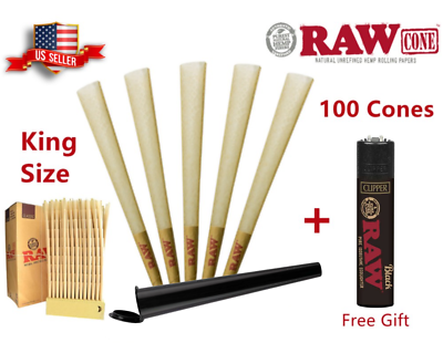 Authentic RAW Classic King Size Pre Rolled Cones 100 Pack amp; Clipper Lighter US $16.99