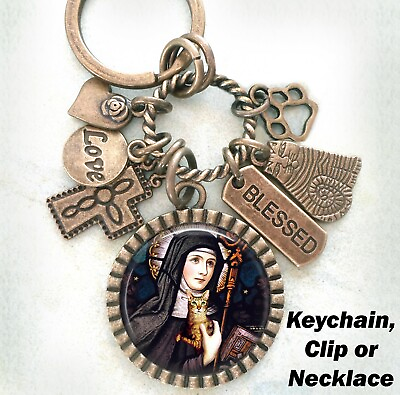 Saint Gertrude of Nivelles Patron of Cats Bless My Cat Keychain Clip Necklace $23.00