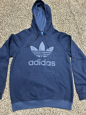Adidas Hoodie Navy Blue Trefoil Logo Men#x27;s M Pullover Big Logo $22.95