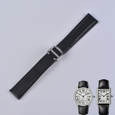 #ad 16 25MM Leather Watch Band For CARTIER Must de Cartier Tank Black With Buckle $24.83