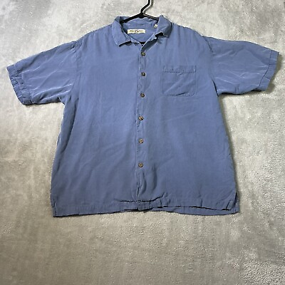 #ad Tommy Bahama Shirt Mens Medium 100% Silk Blue Short Sleeve Button Shirt $14.95