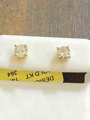 #ad 1.00 Carat Diamond Stud Earrings Real Natural Certified Round Solitaire 14k Gold $359.99