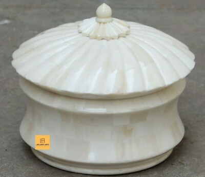 #ad White Color Home Decorative Carving Round Shape Storage Box $167.48