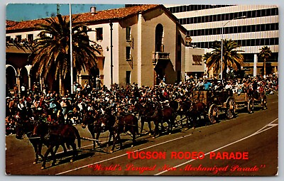 #ad Arizona Tucson Rodeo Parade Street View Horses Buggy Carriage Vintage Postcard $9.00