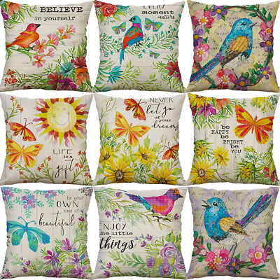 #ad 18quot; Bird flower Printing Cotton linen pillow Case cover Sofa Home Decor $3.87