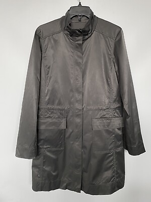 #ad Eileen Fisher Zip Up Anorak Jacket Cotton Blend Pockets Gray Green Size M $75.00