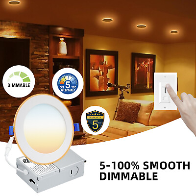 #ad 6 Pack 4 Inch 5 CCT 12W Ultra Thin LED Recessed Ceiling Light with Junction Box $45.18