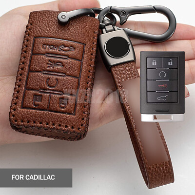 #ad Leather Car Remote Key Cover Case Keychain Shell For Cadillac XTS 5 Buttons FOB $22.80