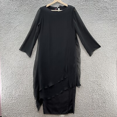 #ad VTG Tom Linda Platt Gown Womens S Black Draped Silk Chiffon Overlay Long Dress $99.90