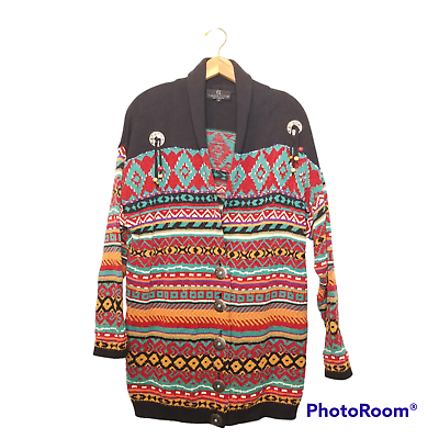 #ad Carole Little Womens Vintage Western Sweater Coat Sz L Beaded Ranch Prairie $42.24