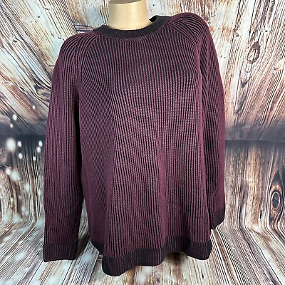 Lands End DRIFTER Women Size Large Maroon Black Ribbed Knit Pullover Sweater Top $22.99