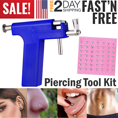 DIY Professional Ear PIERCING GUN Body Nose Navel Tool Kit set jewelry 98 studs $9.99