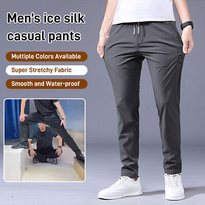 Menâ€˜s Fast Dry Stretch Pants Casual High Elastic Waist Business Classic Trousers $27.63